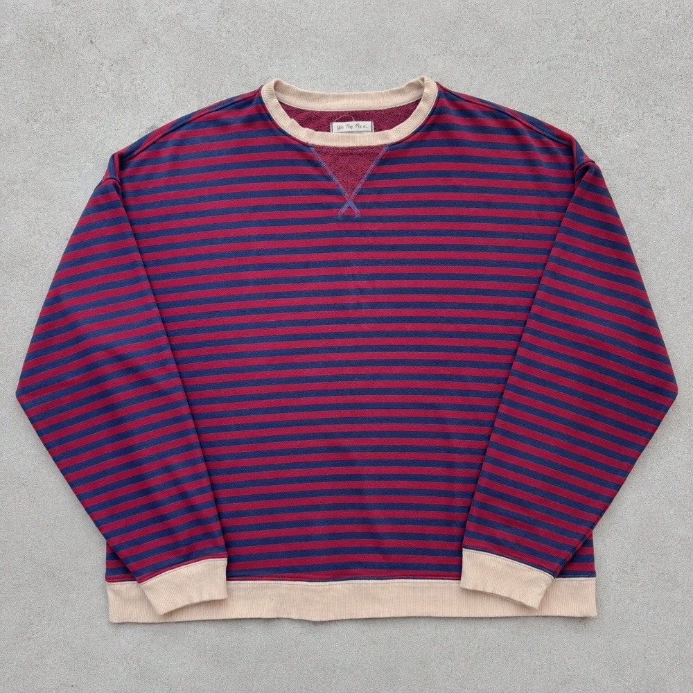 We The Free Mens Striped Crewneck Sweatshirt Red Navy Blue Oversized Large